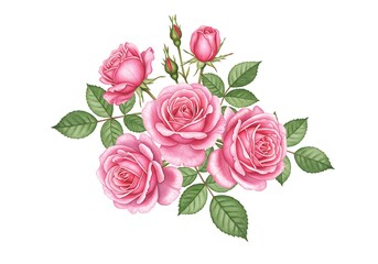 Naklejka premium A delicate bouquet of blush pink roses, blossoming in springtime elegance with soft watercolor painting style.