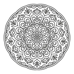 Elegant Floral Mandala Intricate Line Art for Coloring Books, Henna, Tattoos, Ornamental, Spiritual and Symmetrical Design for Mindfulness and Healing