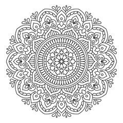 Elegant Floral Mandala Intricate Line Art for Coloring Books, Henna, Tattoos, Ornamental, Spiritual and Symmetrical Design for Mindfulness and Healing