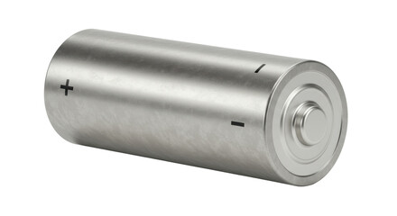 Isolated Silver AA Battery with Plus and Minus Symbols