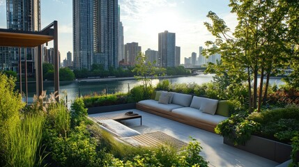 Cityscape Rooftop Garden Relaxation