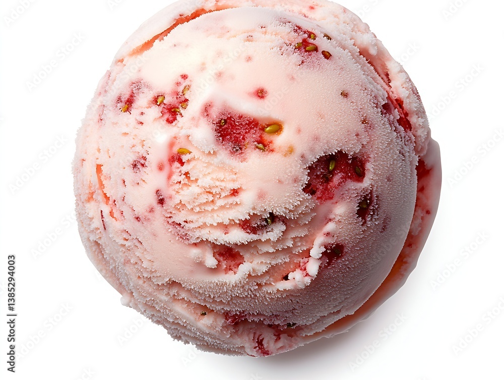 Poster frosty strawberry ice cream scoop with a delightful pink hue placed on a white background : generati