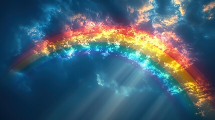 Fiery rainbow arch in dramatic sky; hope, faith, background