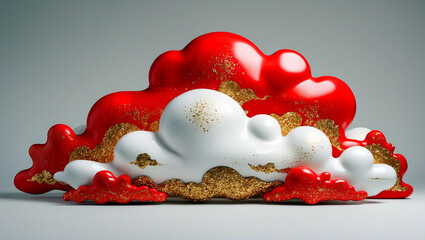 Vibrant red and white cloud with golden sparkle