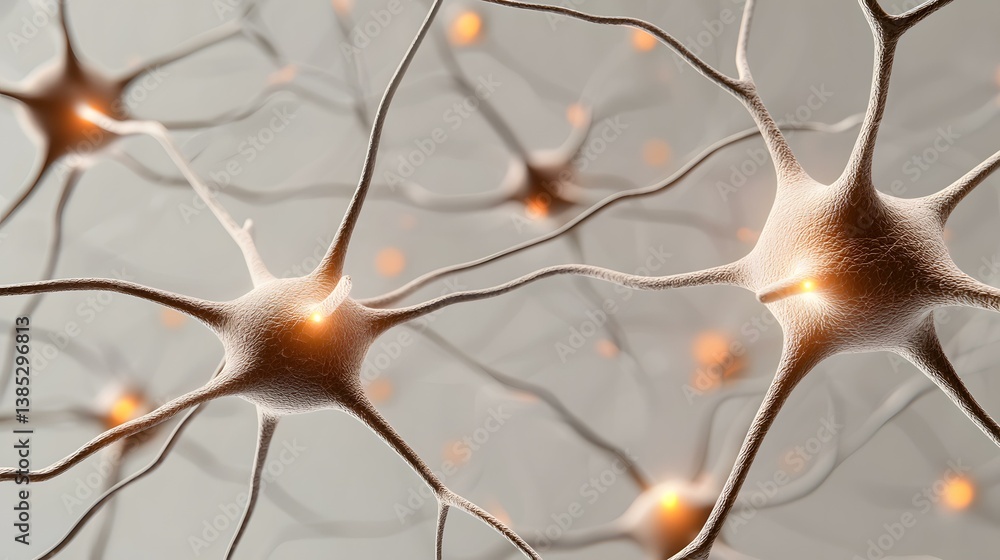 Poster the image shows a microscopic view of neurons, or nerve cells, interconnected with each other, with 