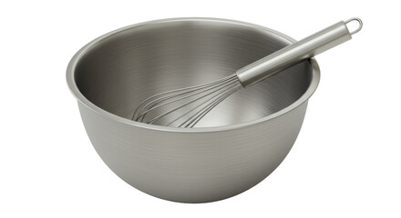 Isolated Stainless Steel Mixing Bowl with Wire Whisk