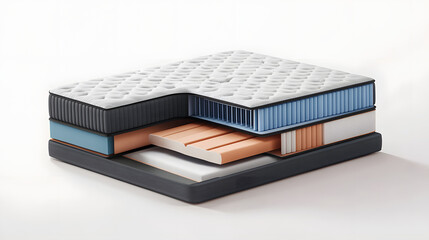 A mattress is shown with its inner workings exposed
