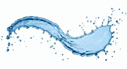 Obraz premium Abstract blue water splash isolated on white backdrop shows liquid motion with fresh ripples