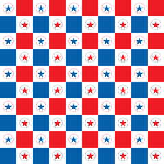 Seamless pattern with stars and circles in blue red white.Concept of America USA military veterans.Geometric shape abstract background vector graphic illustration.