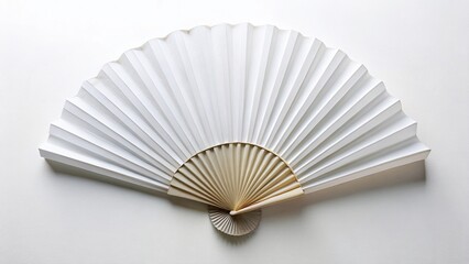 Elegant White Folding Hand Fan Mockup on White Background - Minimalist Product Photography