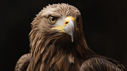 Obraz premium Close-up eagle portrait, dark background, wildlife. Possible use nature, wildlife photography, education