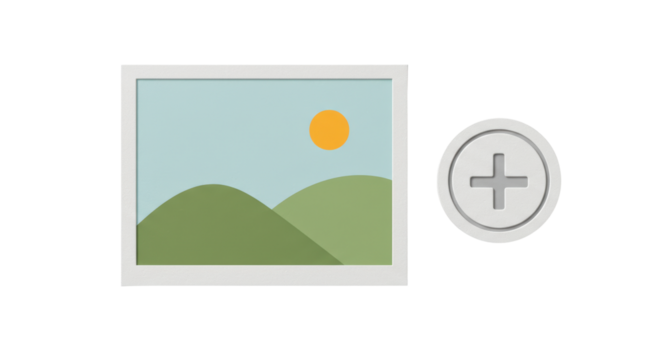 Isolated Framed Picture and Addition Symbol for Creative Design