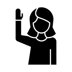 Woman raising one hand