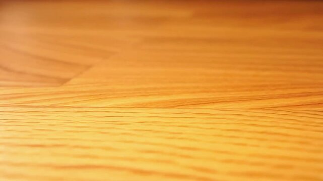 Detailed macro view of polished hardwood flooring texture in 4K, capturing wood grain, natural patterns, warm tones, and smooth finish with slow camera movement for premium feel

