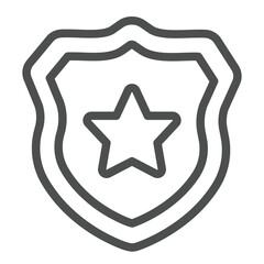 Policeman shield badge line icon, law and order concept. Vector graphics. Police emblem with star, safety sign on white background, outline style icon for mobile or web design.