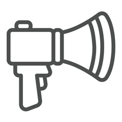 Horn with button line icon, law enforcement concept. Vector graphics. Loudspeaker for voice sound, tool sign on white background, outline style icon for mobile or web design.