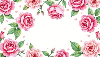 Naklejka premium Delicate watercolor roses & leaves, repeating pattern , flower, background texture, repeat