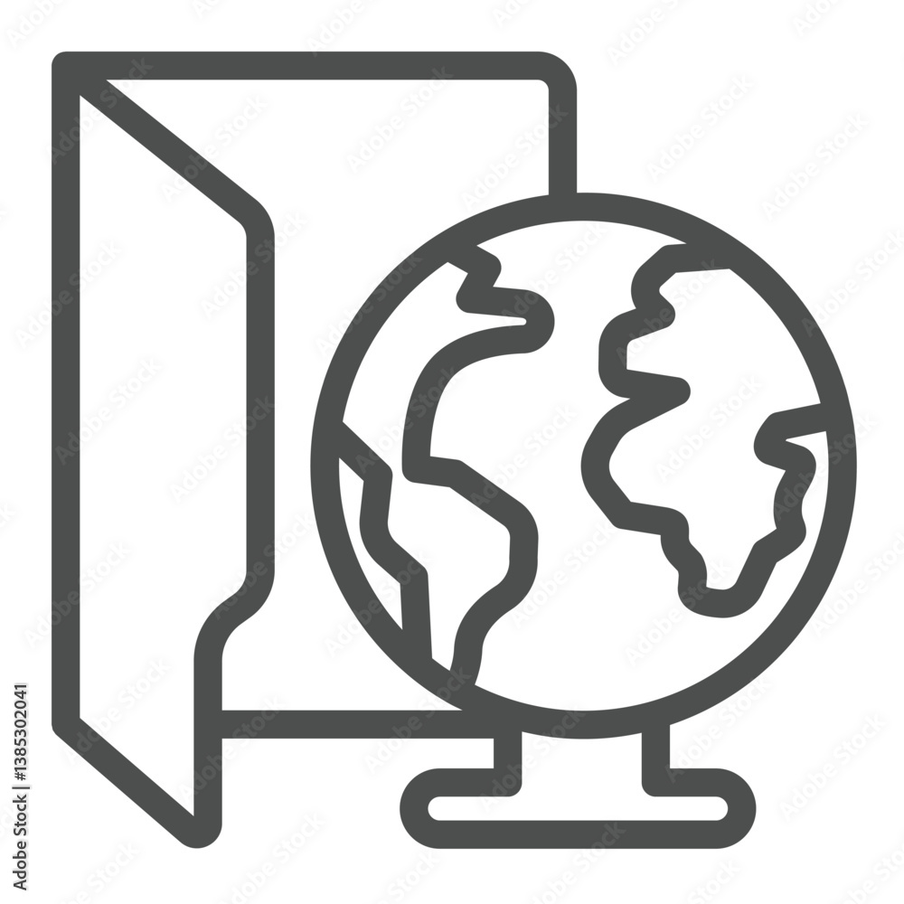 Poster network files folder line icon, windows pack concept. vector graphics. public folder and planet eart