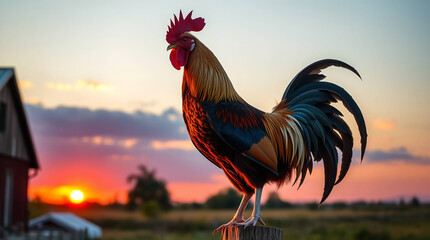 rooster in the sunset