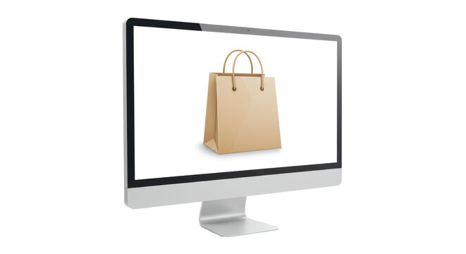 Isolated Shopping Bag on Computer Monitor Display