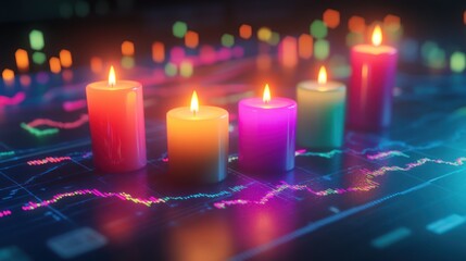 Colorful candles on a digital stock market chart