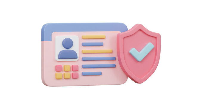 Isolated Secured Identification Card with Shield and Checkmark