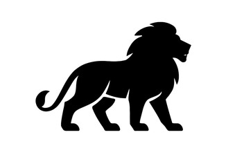 Silhouette of a majestic lion walking on a white background