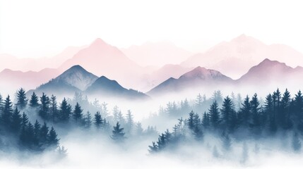 Obraz premium Misty Mountainscape, serene forest valley, tranquil scene