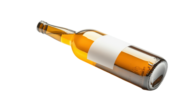 A blank beer bottle mockup with an empty label , showcasing the bottle sleek shape and shiny glass finish. - Powered by Adobe