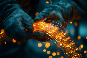 Detailed image showcasing the intricate process of splicing fiber optic cables