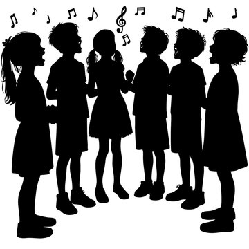 Children choir singing vector silhouette illustration