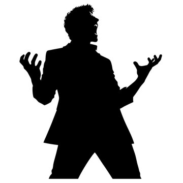 recommend clip art: Furious businessman screaming in anger vector silhouette
