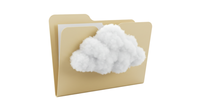 Isolated Cloud Symbol Inside Open Folder for Data Storage