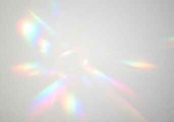 Abstract Rainbow Light Effect on White Background, Optical Flare, Sunlight, Prism Refraction.