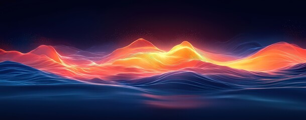 Dark background, glowing light line in the middle of the image, blue and orange gradient, futuristic abstract 