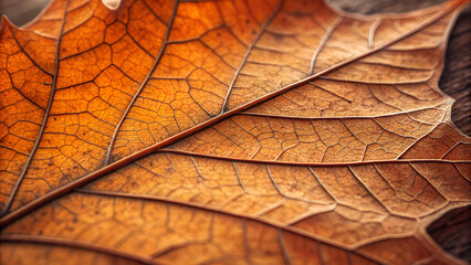 Dried Leaf with Intricate Veins on Wooden Surface – High-Resolution 4K Nature Close-Up