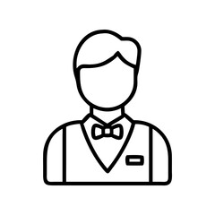 Waiter icon vector illustration of a professional service staff member in formal attire with bow tie and vest design