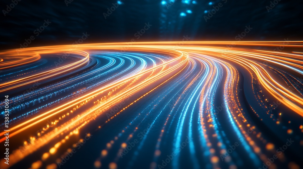 Poster A mesmerizing display of colorful light trails weaving through a dark, enchanting pathway : Generative AI