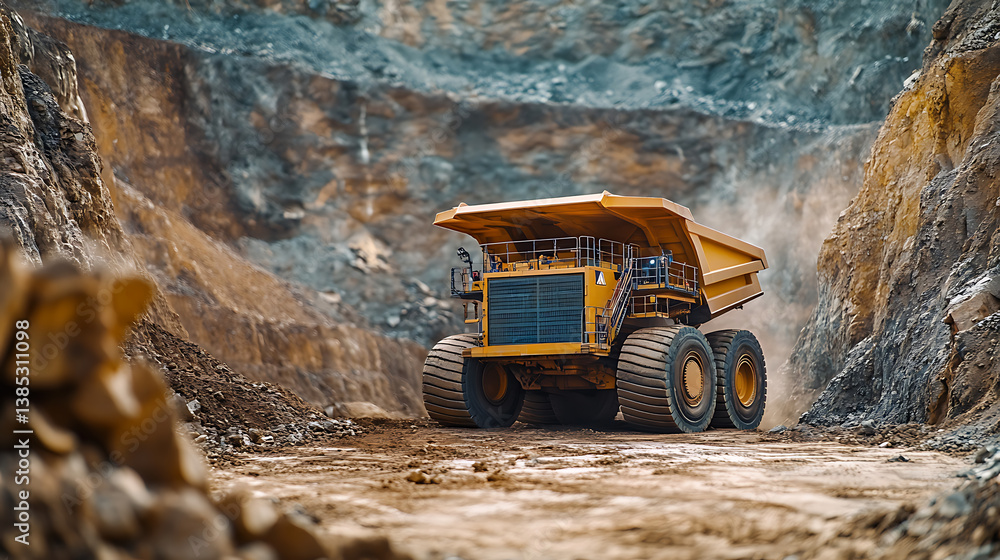 Poster an ai powered robot performing detailed geological surveys in mining operations, mining site with re