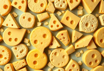Obraz premium Endless repeating vector background of various cheese types, holes, and textures, vector, seamless