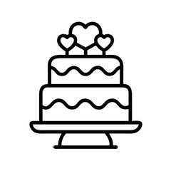 Two tier wedding cake with heart toppers outline icon for bakery or celebration design vector illustration