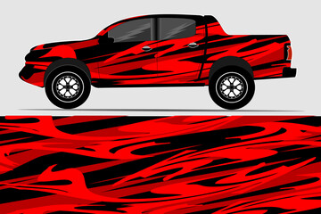 Red and black pickup truck illustration with dynamic design, showcasing a modern vehicle style