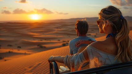 Desert Sunset Romance: Couple enjoying a scenic dune ride