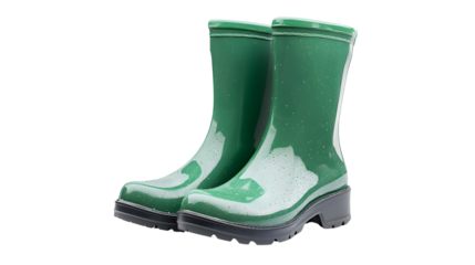 A pair of high-quality waterproof rain boots on transparent background