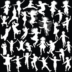 thirty four child silhouettes collection isolated on black