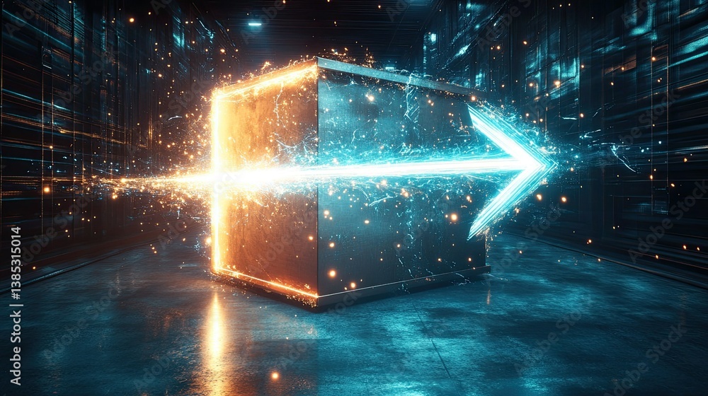 Aufkleber dynamic neon arrows emerge from a box, creating an abstract energy burst with a futuristic motion ef