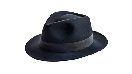 Classic black fedora hat on transparent background