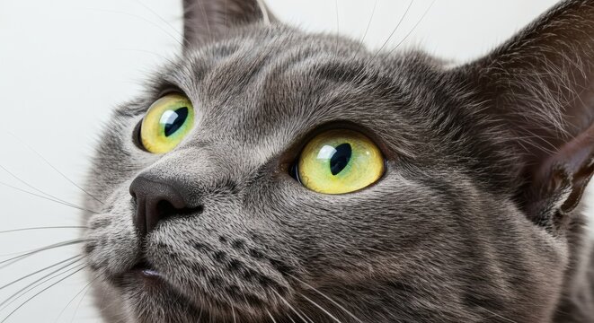 Cute gray feline kitten portrait closeup with green eyes