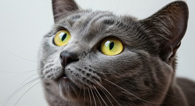 Cute gray feline kitten portrait closeup with green eyes - Powered by Adobe
