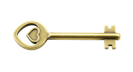 Isolated Vintage Heart Shaped Key with Intricate Design